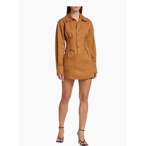 A.L.C. Bronze Long Sleeve Mini Dress With Button Front & Corset Detailing - Picture 1 of 13